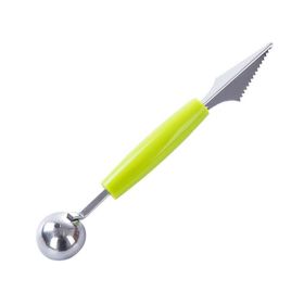 Double Head Stainless Steel Fruit Digging Spoon; Corrugated Carving Knife Watermelon Fruit Platter Tool; Spoon Digger - Green