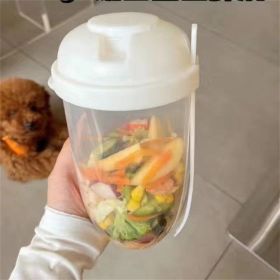 1pc Fresh Salad Cup; Keep Fit Salad Meal Shaker Cup; 1000ml/33.81oz; Portable Fruit Vegetable Milk Cup; 7.87''X2.33'' - Beige - PP