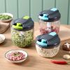 Manual Meat Grinder Vegetable Cutter Pound Garlic Artifact Shredder Baby Complementary Food Machine Hand Cut Pepper Capacity 520ml - Gray-green