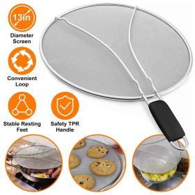 Grease Splatter Screen;  Stainless Steel Fine Mesh Splash Mesh Shield Hot Oil Stopper - 25cm