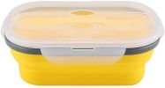 Lunch Box Collapsible Silicone Food Storage with Fork Spoon Expandable Eco Lunch Bento Box BPA-Free Dishwasher Freezer Microwave Safe - yellow