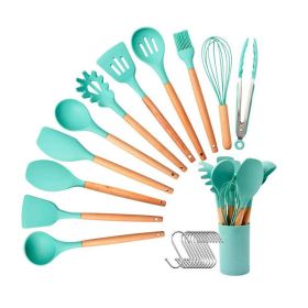 Kitchen Silicone Cooking Tool Utensil Set  - Green - 13pcs