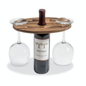 Wine Glass Caddy - brown - acacia wood