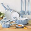 12pc Ceramic Cookware Set;  Blue Linen - Blue