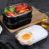 Bento Box Double Layer Lunch Box for Kids and Adults Leakproof Lunch Containers with Removable Stainless Steel Tray Microwave Safe - black