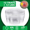 12 Pcs Round Appetizer Serving Trays With Lids 5 Compartment Container Fruit Vegetable Divided Storage Organizer  (only pick up) - clear