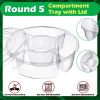 12 Pcs Round Appetizer Serving Trays With Lids 5 Compartment Container Fruit Vegetable Divided Storage Organizer  (only pick up) - clear