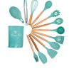 Silicone Kitchen Utensils Set, 12 PCS Wooden Handles Cooking Utensils Set for Non Stick Pans, Silicone Spatulas for Cooking Kitchen Gadgets Tool - Blu