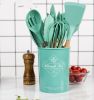 Silicone Kitchen Utensils Set, 12 PCS Wooden Handles Cooking Utensils Set for Non Stick Pans, Silicone Spatulas for Cooking Kitchen Gadgets Tool - Blu