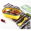 Lunch Box Collapsible Silicone Food Storage with Fork Spoon Expandable Eco Lunch Bento Box BPA-Free Dishwasher Freezer Microwave Safe - yellow