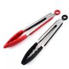 3Pcs Tongs With Silicon Tip Household Kitchen Utensil Stainless Steel High Heat Resistant Locking BBQ Cooking Accessories Baking - Red