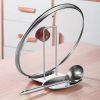 1pc/Pack; Hole-Free Stainless Steel Seated Pot Lid Holder; Cutting Board Spoon Shelf - 1pc