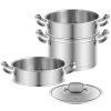Daily Delicacies Pot 304 Stainless Steel  3-Tier Steamer Pot - Silver A - Stainless steel