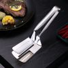 1pc Stainless Steel Steak Clamps; Kitchen Barbecue Food Flipping Spatula Tongs Clip For Burgers BBQ Pizza Pies Fish; Kitchen Bread Tongs - Silvery