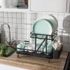 2-Tier Collapsible Dish Rack with Removable Drip Tray - black